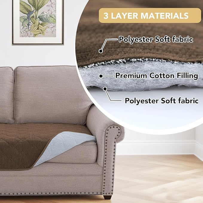 H.VERSAILTEX Couch Cover Chenille Pet Fuzzy Sofa Covers for 2 Cushion Couch Anti Slip Washable Sofa Slipcovers with Strap Soft Couch Protector Cover for Dogs Cats Kids(36" x 63",Coco Mocha)