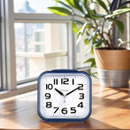 5.5" Large Analog Alarm Clock Silent Non Ticking, Gentle Wake, Beep Sounds, Increasing Volume, Battery Operated Snooze and Manual Light, Easy Set, Blue