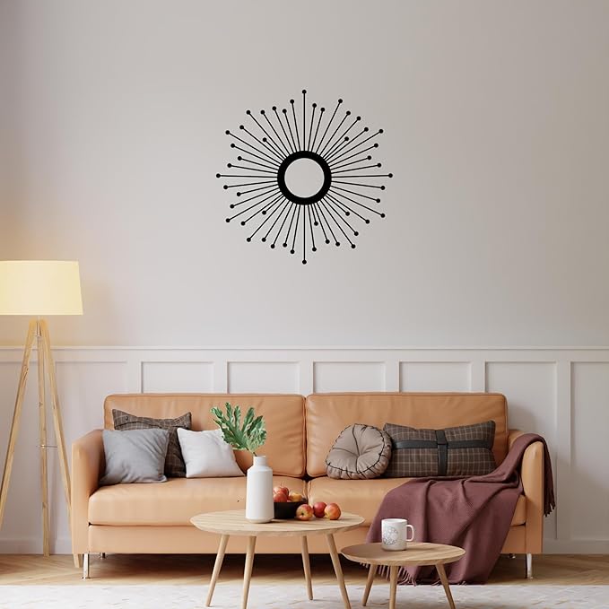 Sunburst Metal Wall Art – Mid-Century Modern Starburst Wall Decor, Handmade Round Metal Hanging for Living Room, Bedroom, Office, or Entryway (12")