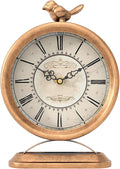 Vintage Table Clock with Bird, European Antique Style Gold Mantel Clocks, Desk and Shelf Decor Clock, for Farmhouse, Bedside, Living Room, Bedroom, Gift (9" H x 6.5" W)