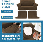 H.VERSAILTEX Sofa Cover 3 Piece T Cushion Loveseat Slipcovers Thick Velvet Couch Cover Stretch T Cushion Sofa Covers for 2 Cushion Couch with 2 Individual T Cushion Covers, Bronze Brown