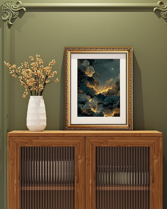 ARPEOTCY Vintage Gold Framed Wall Art Decor, 13x16 Inch Dreamy Sky and Golden Clouds Print, Celestial Canvas Wall Art for Living Room, Bedroom, or Study