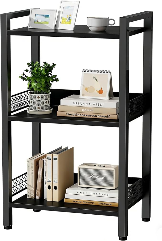 3-Tier Book Shelf, Bookcase with a Back Panel, Storage Shelves for Bedroom, Living Room & Home Storage (Black)