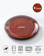 HASENSE Ceramic Dinner Plates Set of 4, 10 Inch Large Red Pasta Dessert Salad Serving Plates, Stoneware Steak Plate Set, Microwave and Dishwasher Safe