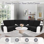 Reclining Sectional Couch Covers 100% Waterproof Velvet L Shape Recliner Couch Covers for Sofa Pets Washable Anti Slip Recliner Slipcovers with Pockets (5 Seat Sofa with 2 Console, Black)