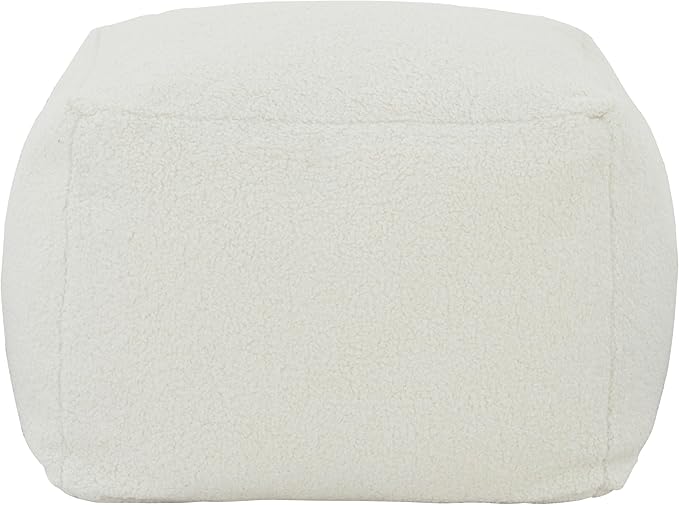 SAFAVIEH Couture Collection Samuels White Faux Shearling Ottoman Square Pouf (Fully Assembled)
