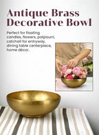 Serene Spaces Living Set of 4 Antique Brass Decorative Bowl, Metal Basket, for Floating Candles, Flowers, Potpourri, Catchall for Entryway, Centerpiece, Home Décor, 4.75" Tall & 12" Dia