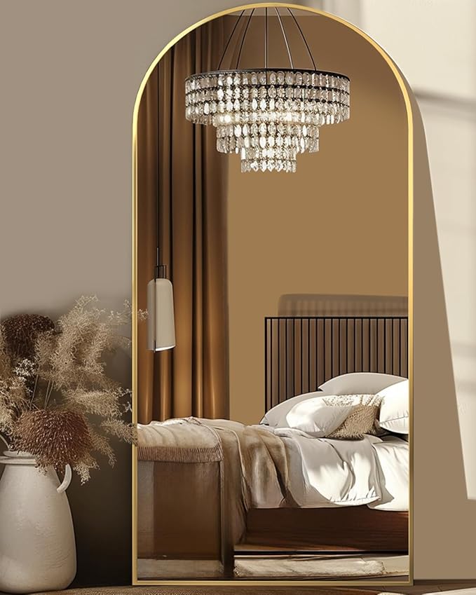 Antok Full Length Mirror, 68"x26" Floor Mirror, Arched Floor Standing Freestanding Arch Full Body Mirrors with Stand for Bedroom, Hanging Mounted for Living Room Cloakroom,Gold