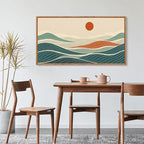 CHDITB Coastal Long Horizontal Framed Wall Art, Minimalist Sea Wall Decor, Waves Line Artwork Ocean Waves Painting, Modern Coastal Art Prints for Beach House Decor Nautical Theme Room 40”x20”x1