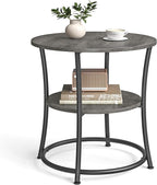 VASAGLE 21.7-Inch Round Side Table, 2-Tier End Table, Nightstand with Steel Frame, Spacious Top, for Small Spaces, Living Room, Bedroom, Misty Gray and Ink Black ULET056G68