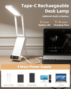EZVALO LED Rechargeable Desk Lamp, 6000mAh Battery Operated Foldable & Portable Light,90Ra Cordless Table Lamp for Office Home, 3 Color Dimmable Small Desk Lamp Wireless Reading Lamp