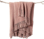 lifein Throw Blanket for Couch, Soft Boho Decor Bed Throw,Cozy Chenille Knitted Small Farmhouse Lightweight Throw (Pink,60 * 80")
