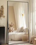 Full-Length Floor Mirror with Stand, 76"x34" Rectangle Style Full Body Standing Mirror for Bedroom, Living Room, Gym, Dorm - Shatter-Resistant & Easy Assembly, Black