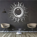 KingGenius Sun Moon Star Wall Decor,Metal Sun Wall Art,Sun Moon Art,Celestial Decor (Silver, 39.3"x39.3"/100x100cm, Metal Wall Art)