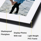 Rempry 12x12 Picture Frame, Display Pictures 8x8 with Mat or 12x12 Without Mat, Wall Hanging or Tabletop Photo Frame with Shatter Resistant Plexiglass, Black, 1 Pack