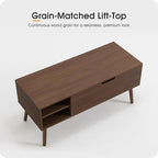 ALINE FURNITURE Walnut Brown Coffee Table Lift Top - Mid Century Modern Coffee Table with Wooden Legs, Hidden Storage Compartment & Open Shelves - 40" Wood Coffee Tables for Living Room & Small Space
