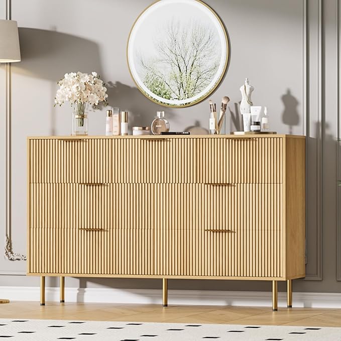 GarveeHome 7 Drawers Dresser for Bedroom, Fluted Dresser Chest of Drawers with Handle, Wood Modern Dressers for Closet, Bedroom Furniture Storage Organizer for Living Room, Hallway