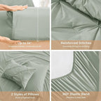 Sasttie King Size Comforter Set, 7-Piece Bed in a Bag, Pintuck Bedding Set for All Season, Includes Comforter, Flat Sheet, Fitted Sheet, Pillowcases and Pillowshams, Sage Grey