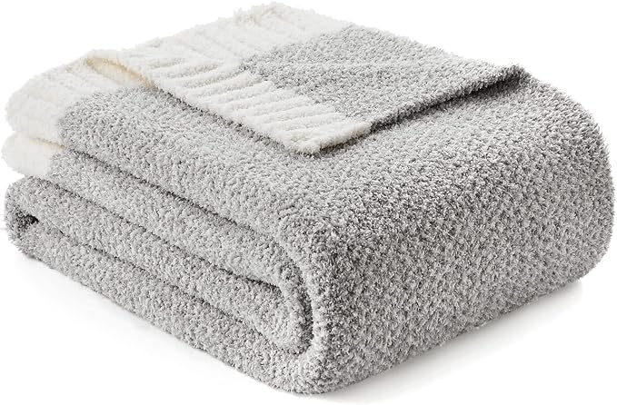 Snuggle Sac Buttery Grey Throw Blanket for Couch, Reversible Super Soft Warm Blankets Cozy Knit Fuzzy Plush Lightweight Throws for Sofa, Bed, Heather Grey, 50"x 60"