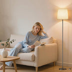 Floor Lamp with Linen Shade - 62" Dimmable LED Standing Lamp with Remote Control, 9W E26 Bulb Included, 3000-6000K, Modern Floor Reading Light for Bedroom Living Room Office Corner, Black