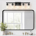 5-Light Black Bathroom Vanity Light, Modern Vanity Lighting Fixture for Bathroom, 31" Matte Light Fixture, Wall Sconces with Clear Glass Shade, Black Bathroom Wall Light Over Mirror