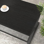 LVB Black Coffee Table, Metal Wood 2 Tier Center Tables with Storage Shelf, Modern Rectangular Cocktail Tea Table for Living Room, Wooden Middle Concrete Table for Office Bedroom, 39 inch, Black Oak