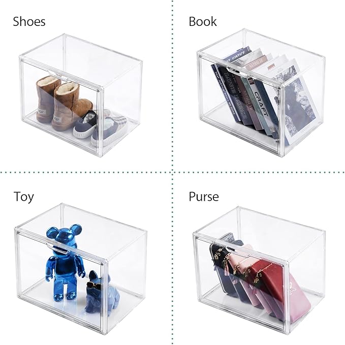 Purse Organizer for Closet, 5Pack Stackable Storage Bins, Clear Acrylic Display Case with Magnetic Door, Closet Organizers and Storage for Handbag Organzier, Heels, Collectibles