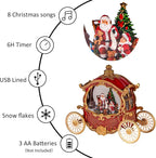 Christmas Snow Globes,Christmas Carriage Snow Globe with 8 Music & Timer, Battery Or USB Cable Powered Operated Glittering for Christmas Table Centerpiece Decoration.Santa,Christmas Tree