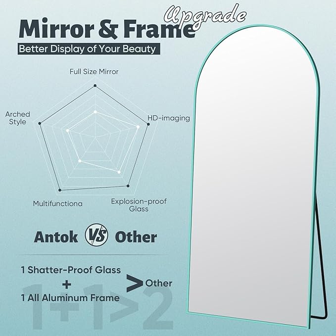 Antok Full Length Mirror, 58"x18" Floor Mirror, Arched Floor Standing Freestanding Arch Full Body Mirrors with Stand for Bedroom, Hanging Mounted for Living Room Cloakroom,Blue