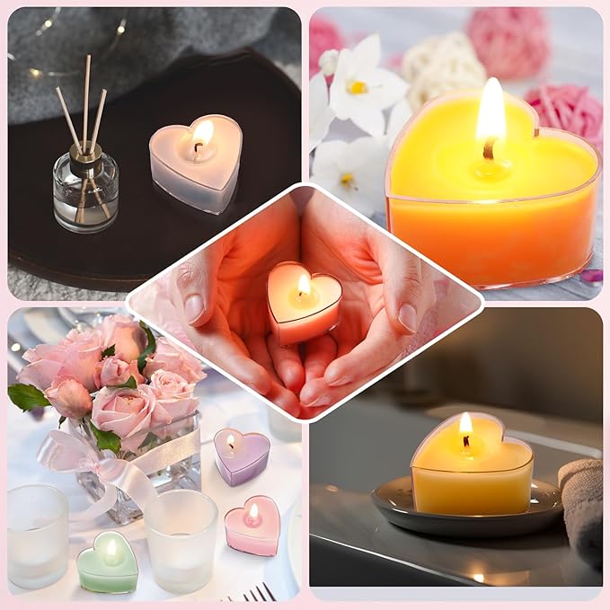 Honoson 12 Pack Multicolor Tea Lights Candles Heart Tea Light Natural Wax Scented 6 Scents Conversation Candle for Spring Easter Wedding Engagement Gifting Aromatherapy Anniversary Summer Home Decor