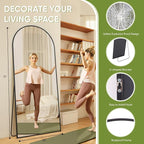 Full-Length Floor Mirror with Stand, 71"x32" Arched Style Full Body Standing Mirror for Bedroom, Living Room, Gym, Dorm - Shatter-Resistant & Easy Assembly, Black