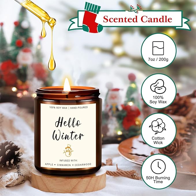 4 Pack Winter Candles - 28oz Soy Candle Set, Winter Scented Candles with Apple Cinnamon, Fir Balsam, Mulled Cider, Sandalwood – Holiday Candle Gifts for Women,New Years Home Decor & Valentines Day