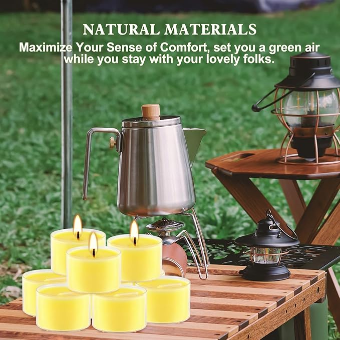 100 Pack Clear Tea Lights Candles Bulk, Summer Citronella Candle Outdoor and Indoor, for Birthday Emergency Home Garden(8 Hour, Yellow)