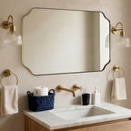 ANDY STAR 30"x55" Large Bathroom Mirror, Gold Scalloped Mirror for Bathroom, Brushed Brass Full Length Wall Mirror with Rust-Proof Stainless Steel Frame, Hangs Vertically or Horizontally