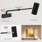 PESUTEN Battery Operated Picture Light, Adjustable Length Wireless Art Light for Paintings CCT Dimmable Rechargeable Picture Light with Remote Control for Gallery Reading Dartboard Bathroom 2PCS