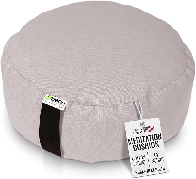 Bean Products Zafu Meditation Pillows for Sitting on Floor, Yoga Cushion, Cotton/Buckwheat Fill Yoga Pillow, Zafu Meditation Cushion, Zen Kneeling Prayer Pad- Made in USA - 14" Round - Natural