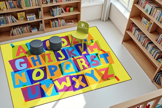 Booooom Jackson Kids Rug ABC Educational Rugs, 4'11x6'7'' Non-Slip Alphabet Carpet Preshool Rug for Kidsroom, Playroom, Daycare, School, Classroom, Yellow