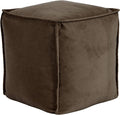 Howard Elliott Square Pouf Ottoman Foot Rest With Cover, Round Stuffed Filled Foot Stool, Fluffy Compact & Comfortable Soft Seating for Living Room & Bedroom, 20 x 20 x 18 Inch, Brown