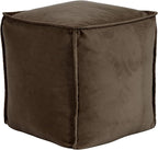Howard Elliott Square Pouf Ottoman Foot Rest With Cover, Round Stuffed Filled Foot Stool, Fluffy Compact & Comfortable Soft Seating for Living Room & Bedroom, 20 x 20 x 18 Inch, Brown