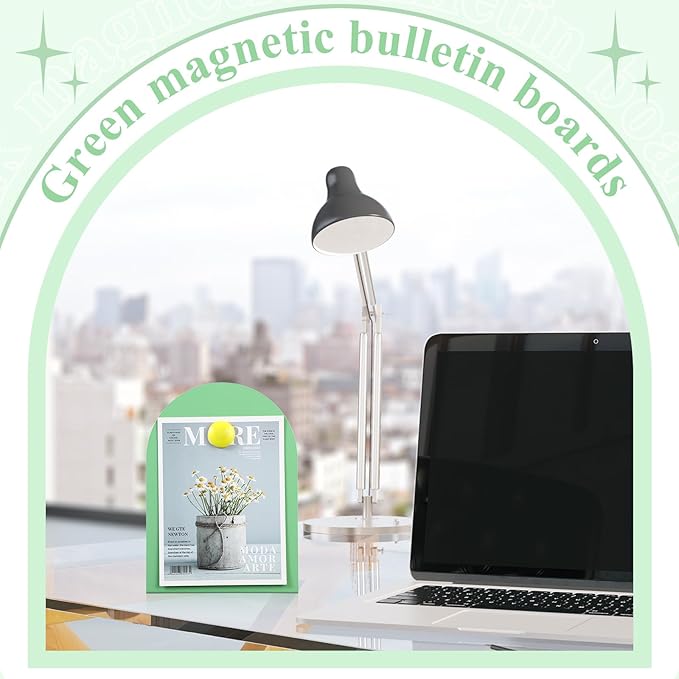 Shimeyao 2 Pcs Magnetic Bulletin Board for Tabletops with 8 Magnets Memo Display Easel Stand for Home Office School Kitchen Table Supplies (Green, 10 X7 Inch, Arched)