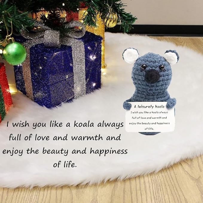 Funny Knitted Wool Doll Toy with Positive Card - Creative Cute Mini Crochet Positive Potato Dolls Cheer Up Gift for Family Kids Friends Encouragement Decoration (C- Leisurely Koala)