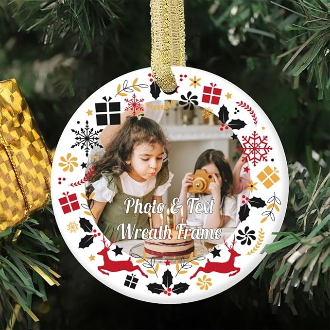 Personalized Custom Photo Ornaments for Christmas Tree - Ceramic Hanging Xmas Ornaments for Couples, Family, Wedding