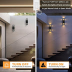 Motion Sensor Outdoor Wall Lights, Dusk to Dawn Exterior Light Fixture with 3 Modes, Waterproof Modern Dimmable Porch Light with Up Down Lighting for Patio, Garage, Front Door, Matte Black, 2Pack