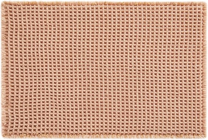 Waffle Bath Mat, Boho Bathroom Rugs Non Slip Washable Super Absorbent Quick Dry Bath Mat Farmhouse Bathroom Decor, 36"x24" Light Peach