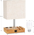 Kakanuo Fully Dimmable Nightstand Lamp for Bedroom with USB C Ports, Small Bedside Table Lamp with Charging Outlets and Phone Stands, Wooden Desk Lamp for Living Room, LED Bulb Included