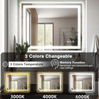 40"x32" LED Bathroom Mirrors for Wall, Front and Backlit Mirror, Anti-Fog Vanity Mirror with Lights, Stepless 3 Colors Dimmable Lighted Mirror(Horizontal/Vertical)