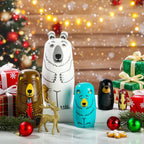 Gejoy Russian Nesting Dolls for Kids Handmade Matryoshka Wooden Stacking Toys Nesting Dolls Collectible Gifts for Winter Christmas Holiday Present Boys Girls Adults Home Decor(Bear Animal)