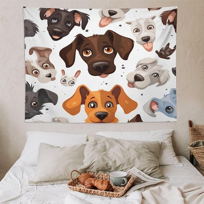 VUMIVI Cartoon Dog Head Tapestry Adorable Pets Humorous Style Abstract Art Illustration Tapestry Wall Hanging for Living Room Bedroom Dorm Classroom Aesthetic Decor W80xL60in