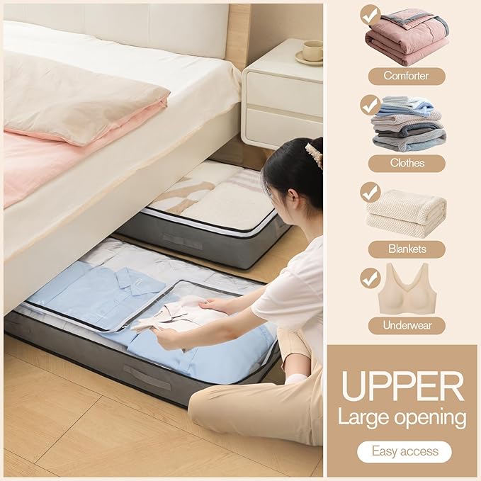 90L Under Bed Storage Containers, Closet Organizers and Storage Bins, Foldable Underbed Storage Bags for Blanket, Clothing, Comforter, Sweaters, Pillows, Linen Sheets, Wrapping Paper,black