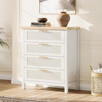 Garvee Fluted Dresser for Bedroom, Chest of Dressers 35.4 in Tall Dresser for Closet with 4 Fluted Dressers Chest with Clothes Storage Cabinet, Drawer Organizer for Bedroom, Living Room, Closet, White